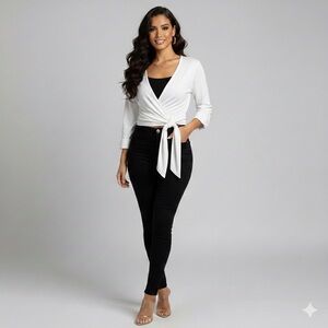 Lululemon Women's White Wrap Front Tie Top Long Sleeve Knit Shirt Size 10